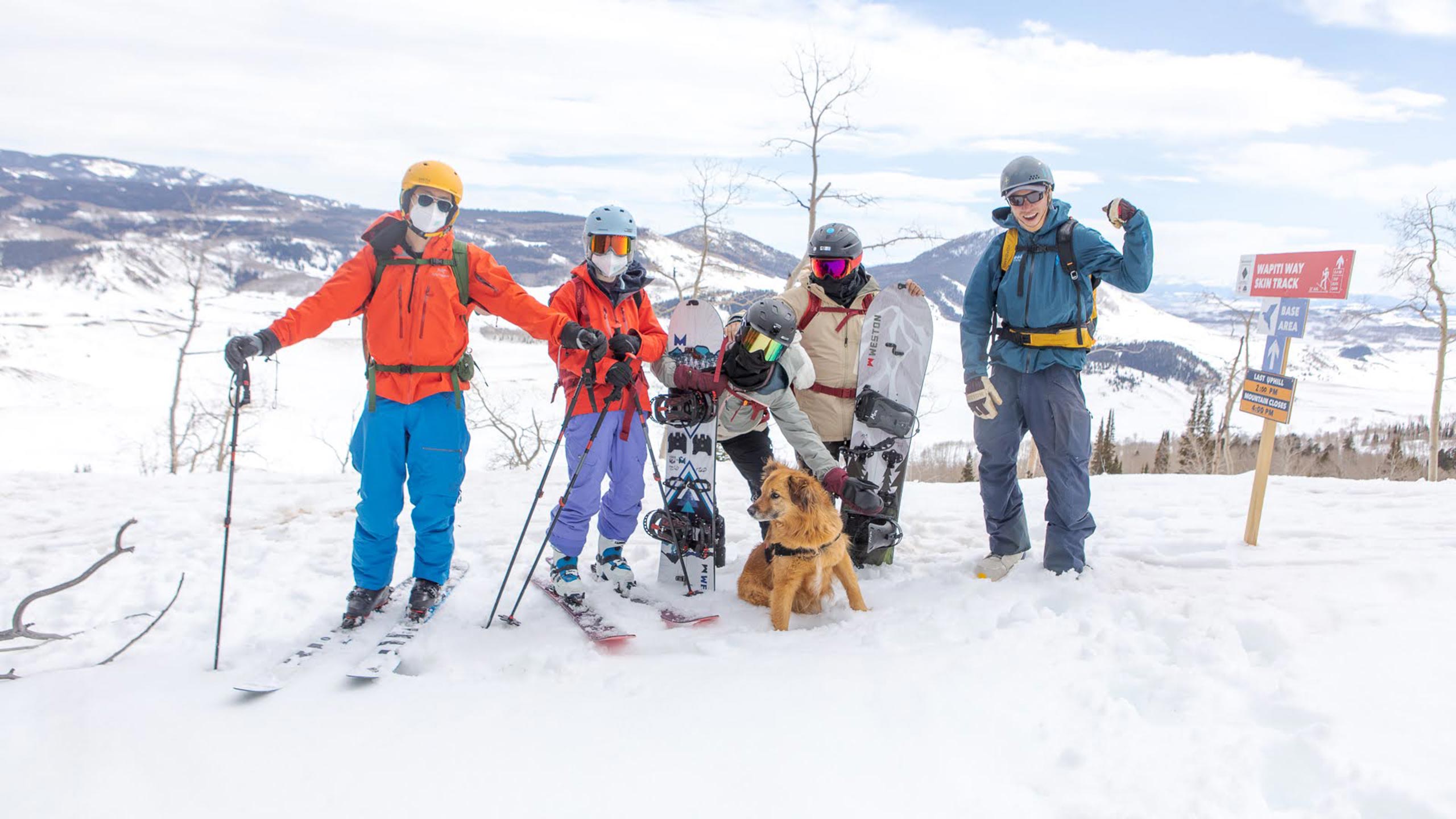 Bluebird Backcountry group with pup