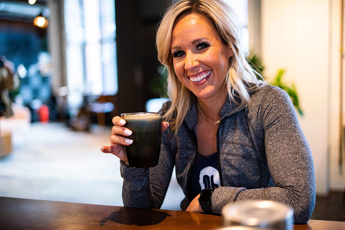 Amy Peterson enjoying a coffee at StarterHaus Denver